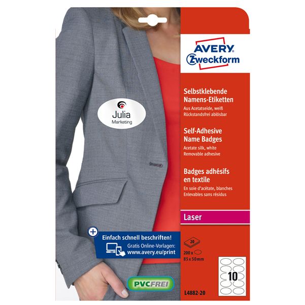 Etichette badge per tessuti ovale 85 x 50 mm 20 fg Avery